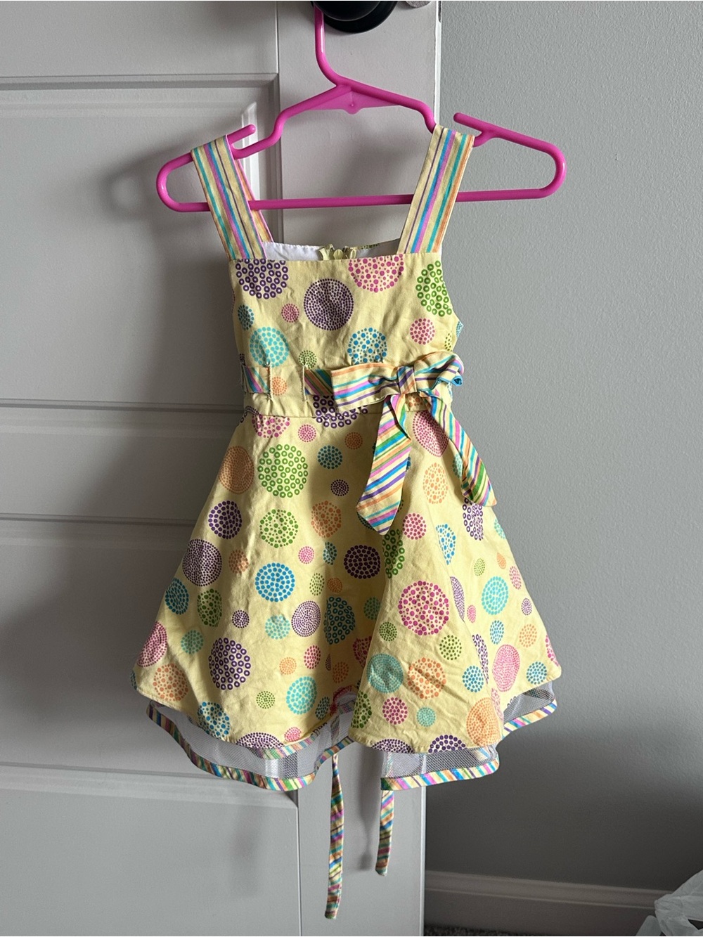 Rare Editions Toddler Girl 2T Yellow Polka Dot Striped Bow Summer Dress